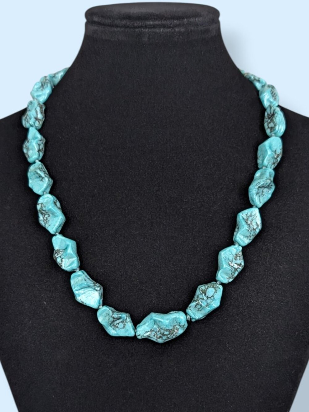 Stabilized Turquoise Bead Knotted Necklace